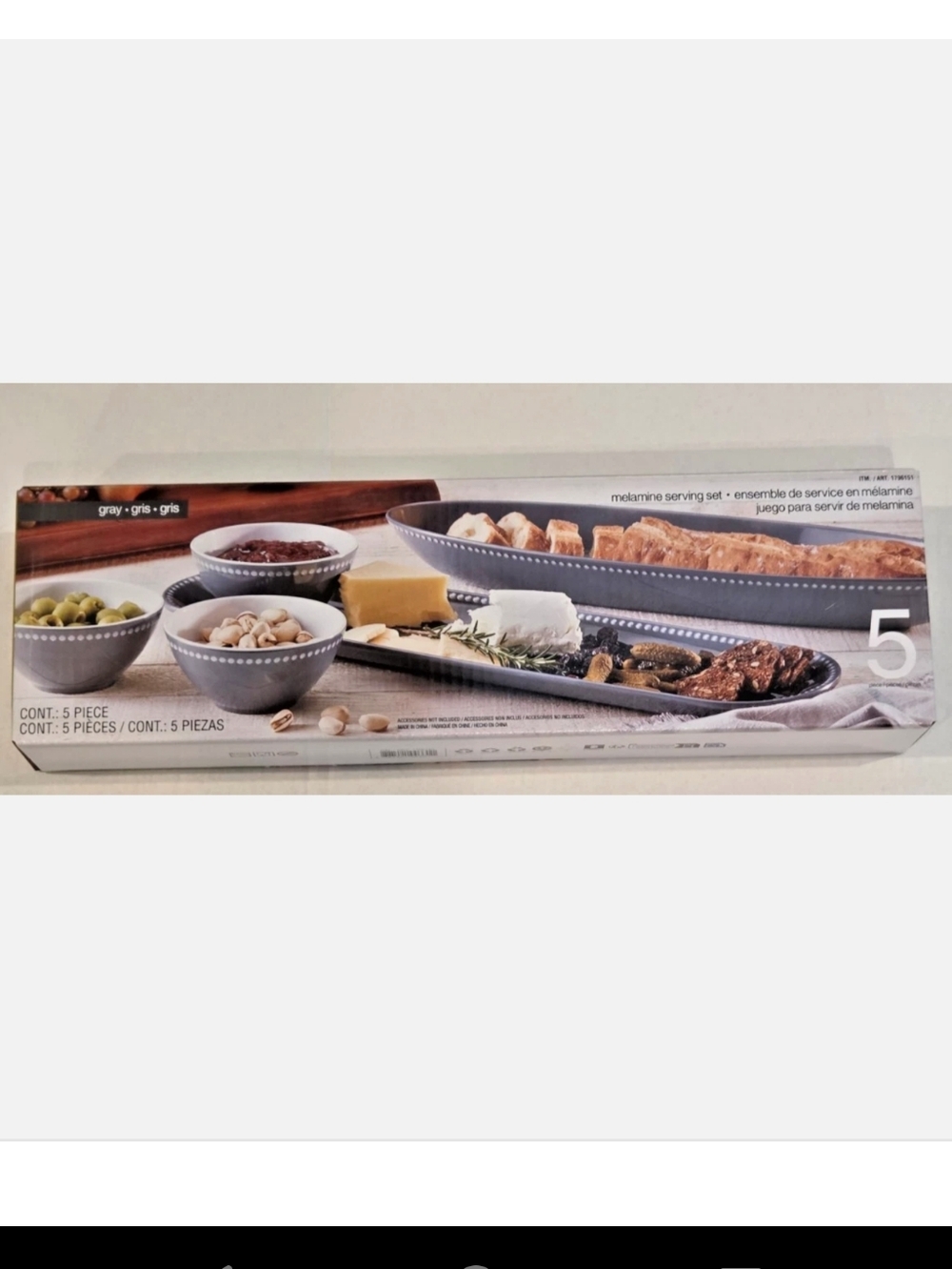 NEW Pandex 5-piece Beaded Melamine Serving Set Gray - Picture 2 of 6